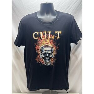 Men's Cult Of Individuality T Shirt Black Size Large Skull Flames